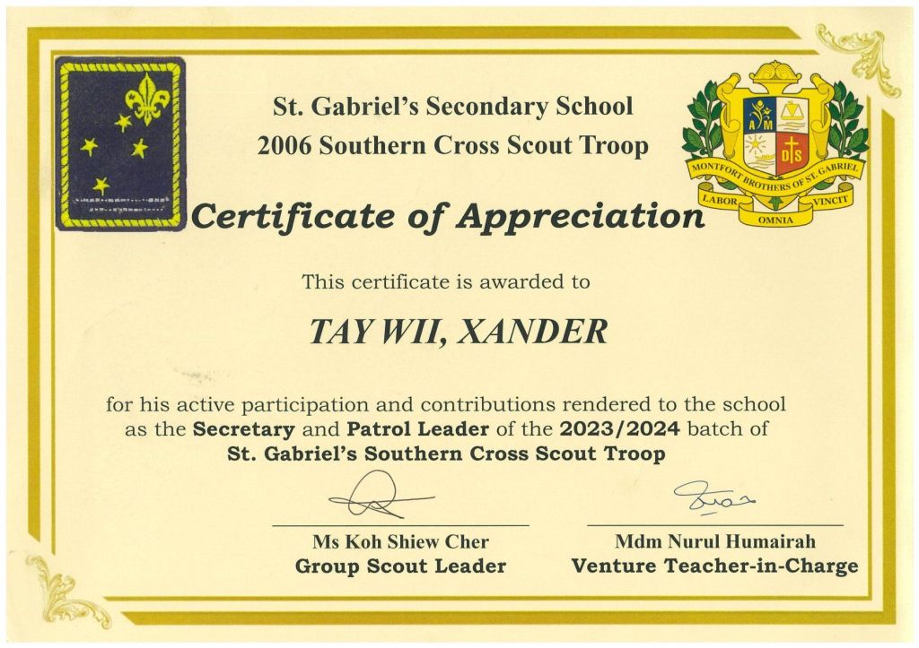 Certificate of Appreciation- Southern&nbsp;Cross