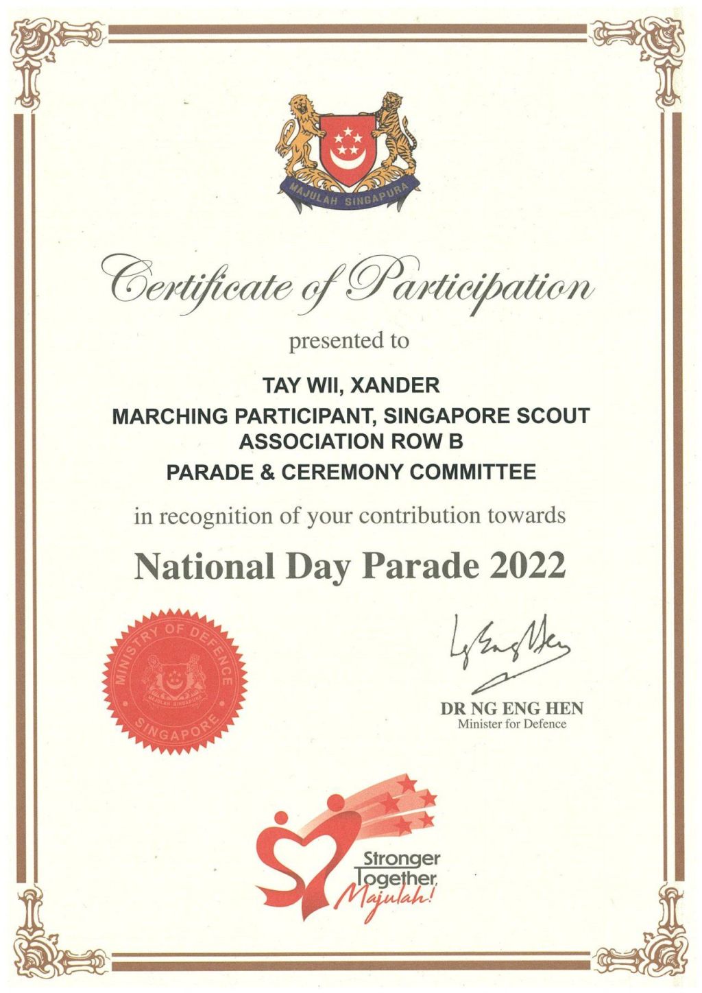 Certificate of Participation, NDP&nbsp;2022
